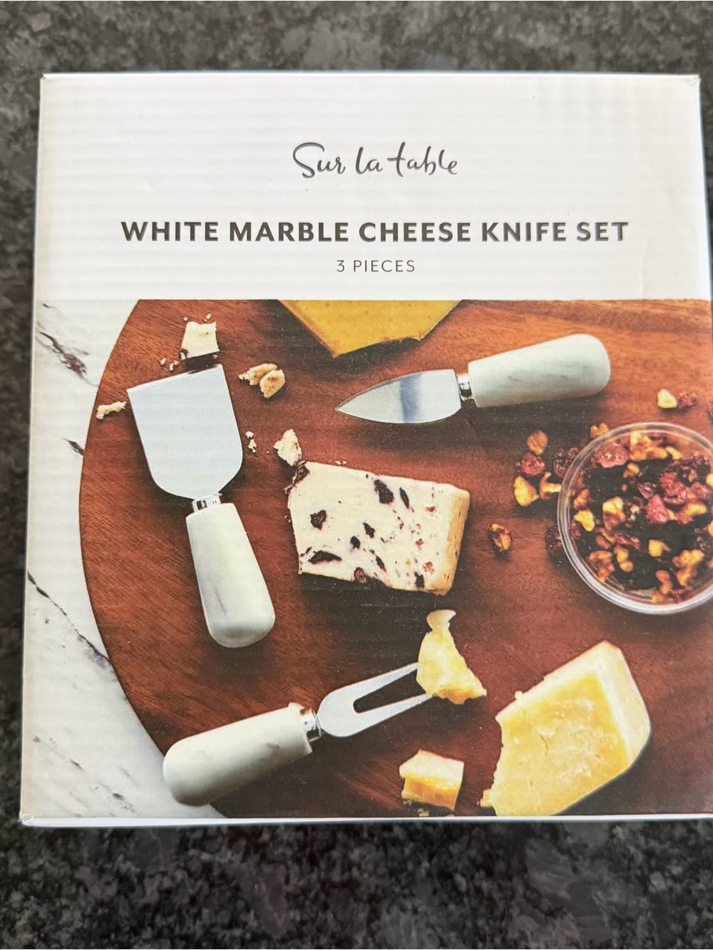 NEW Sur la Table White Marble Cheese Knife Set
